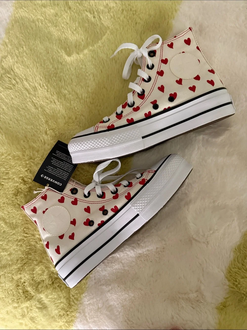 Custom Converse High Top Sneakers in White with Red Hearts
